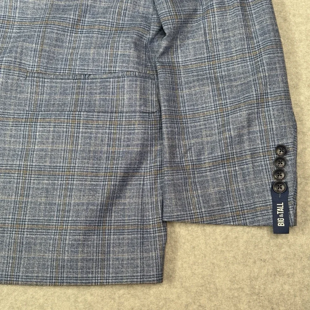 New Crown & Ivy Men's 54R Blue Plaid Sport Coat Blazer Double Vented Stretch